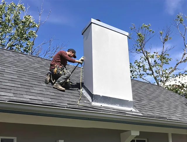 Azusa Chimney Sweep team member finishing chimney construction in Azusa, CA