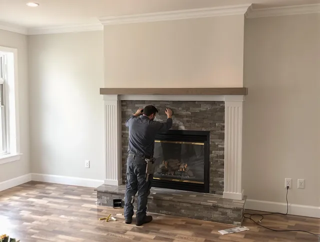 Azusa Chimney Sweep finishing a custom fireplace install in Azusa, CA